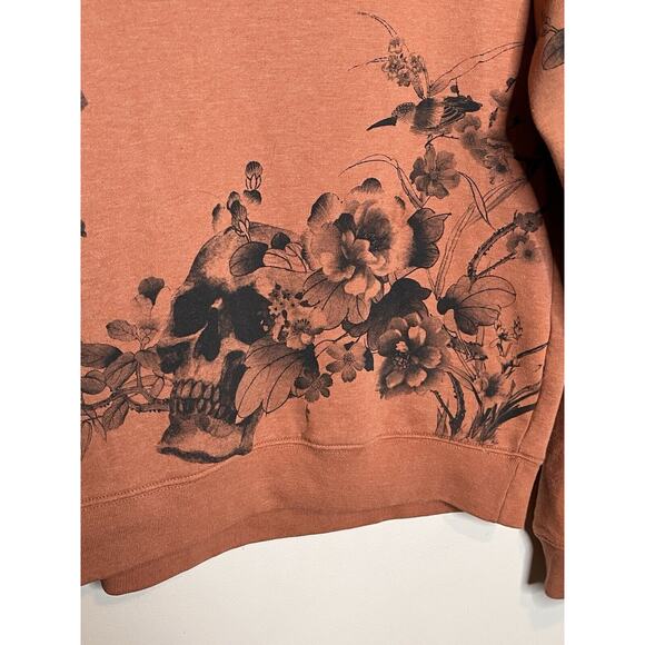 BLIND ROOSTER Fleece Crewneck Pullover Rust Medium Fall Floral Goth Skull Art - Picture 3 of 7